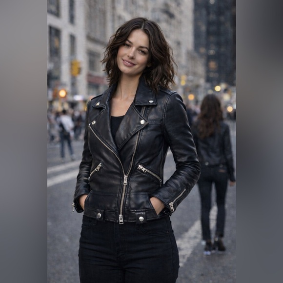 All Saints Jackets & Blazers - ALLSAINTS Leather Biker Moto Jacket Estae Black Sheep Leather –Size 4